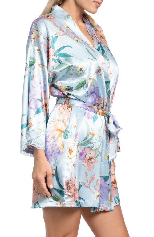 In Bloom By Jonquil Josie Lace Trim Stretch Satin Robe In Sky Blue