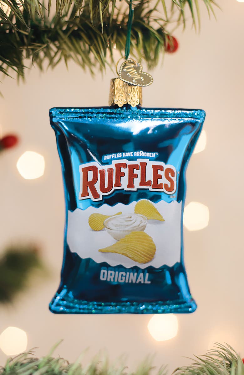 Old World Christmas Ruffles Potato Chips Glass Ornament, Alternate, color, Blue/White