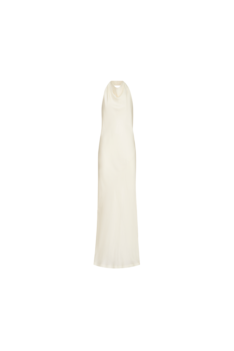 Silk satin halterneck dress, Alternate, color, Panama