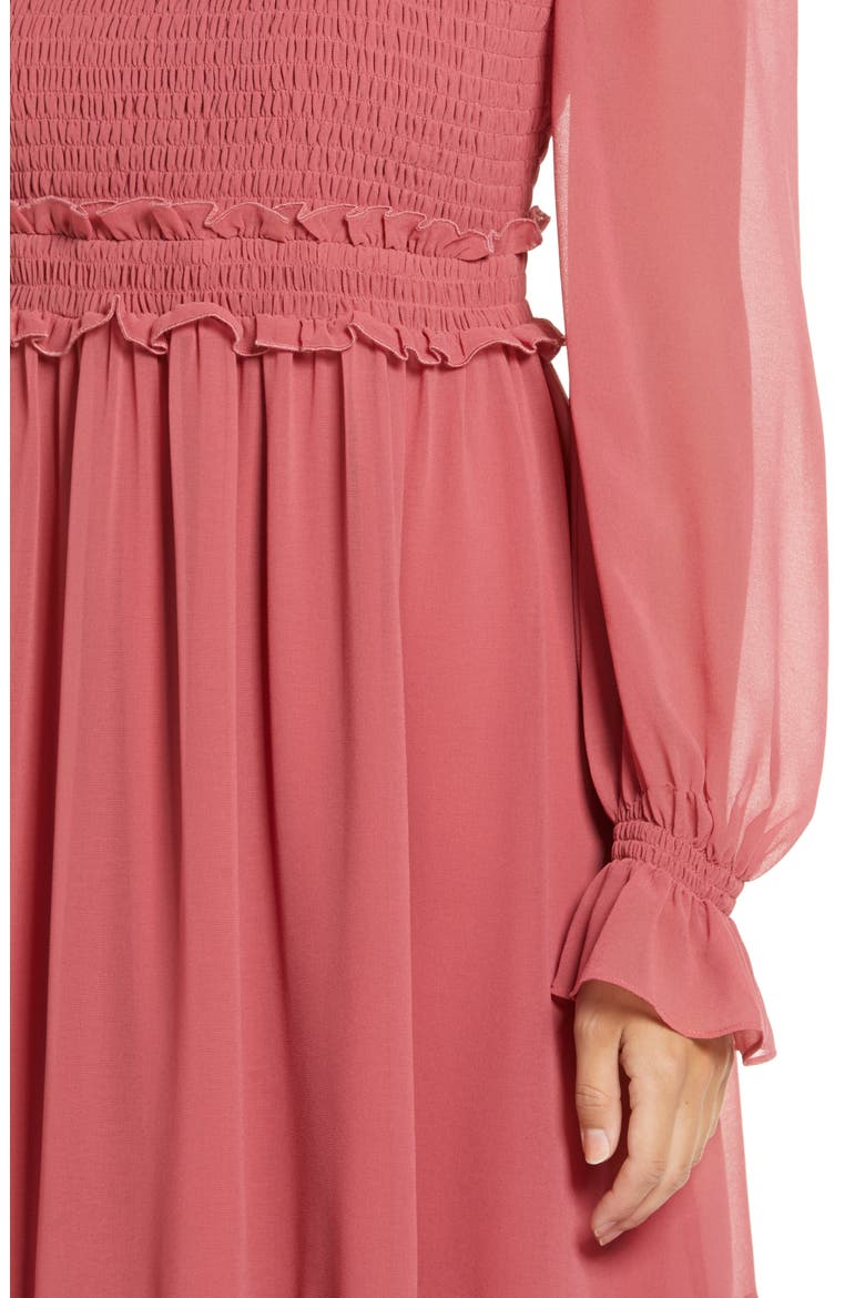 Smocked Ruffle Dress, Alternate, color, RED BAROQUE