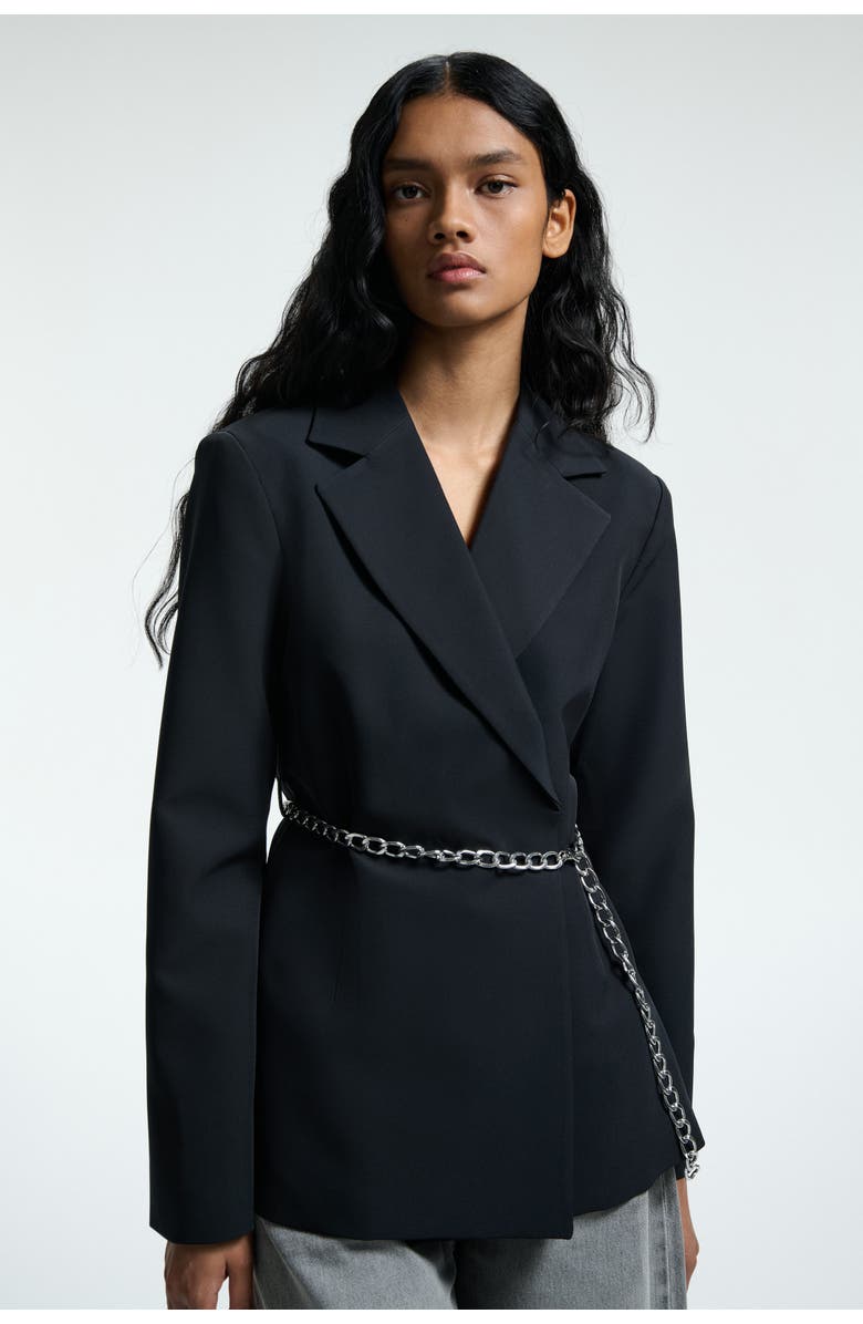 H&M Belted Blazer, Alternate, color, Black