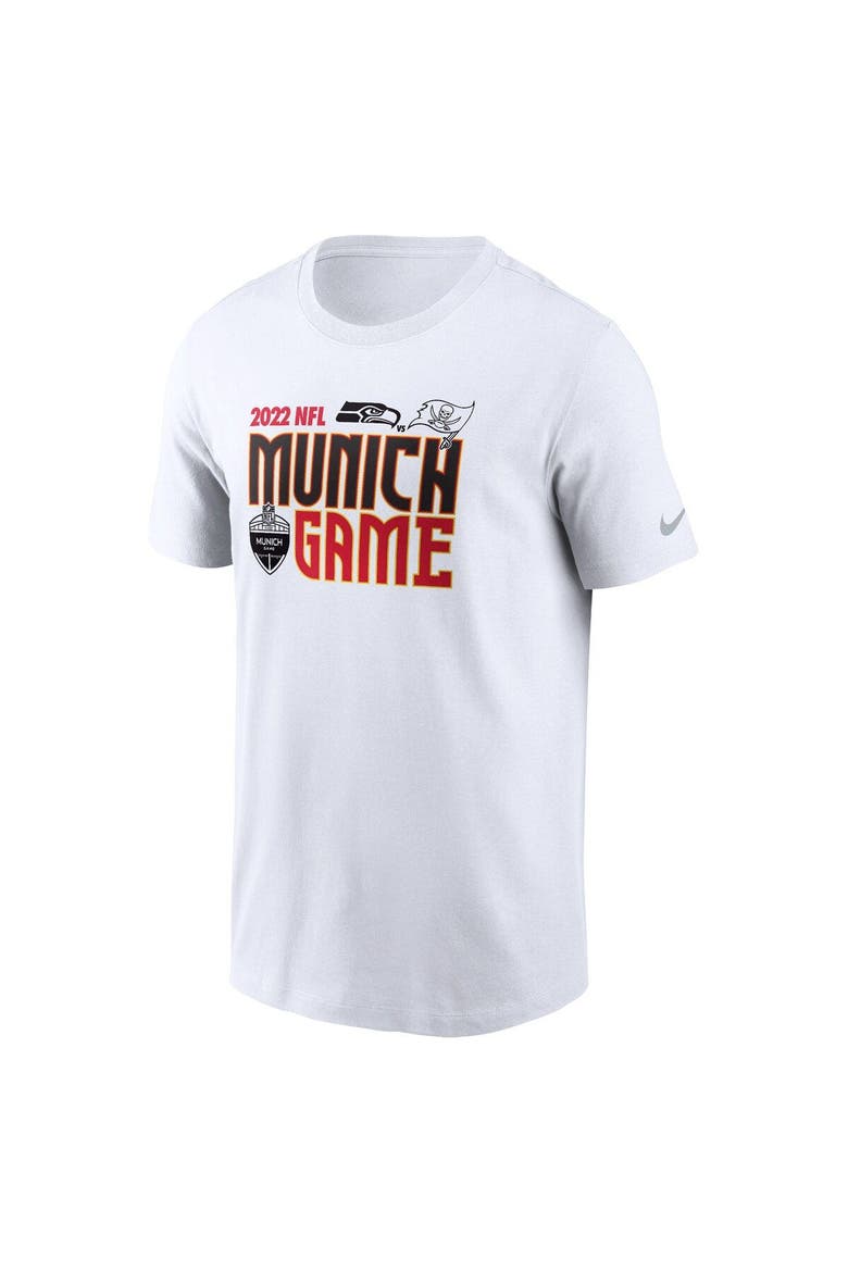 Men's Nike White Seattle Seahawks vs. Tampa Bay Buccaneers Essential Munich Game T-Shirt, Alternate, color, White