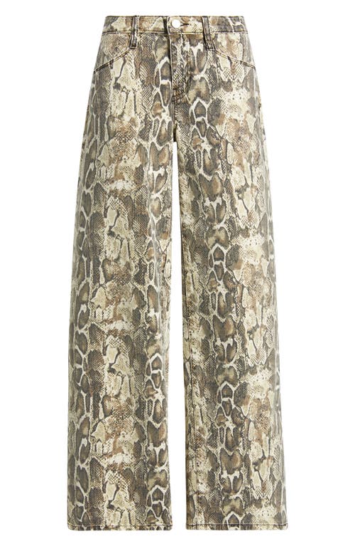 Ptcl Althea Snakeskin Print Low Rise Wide Leg Jeans In Brown