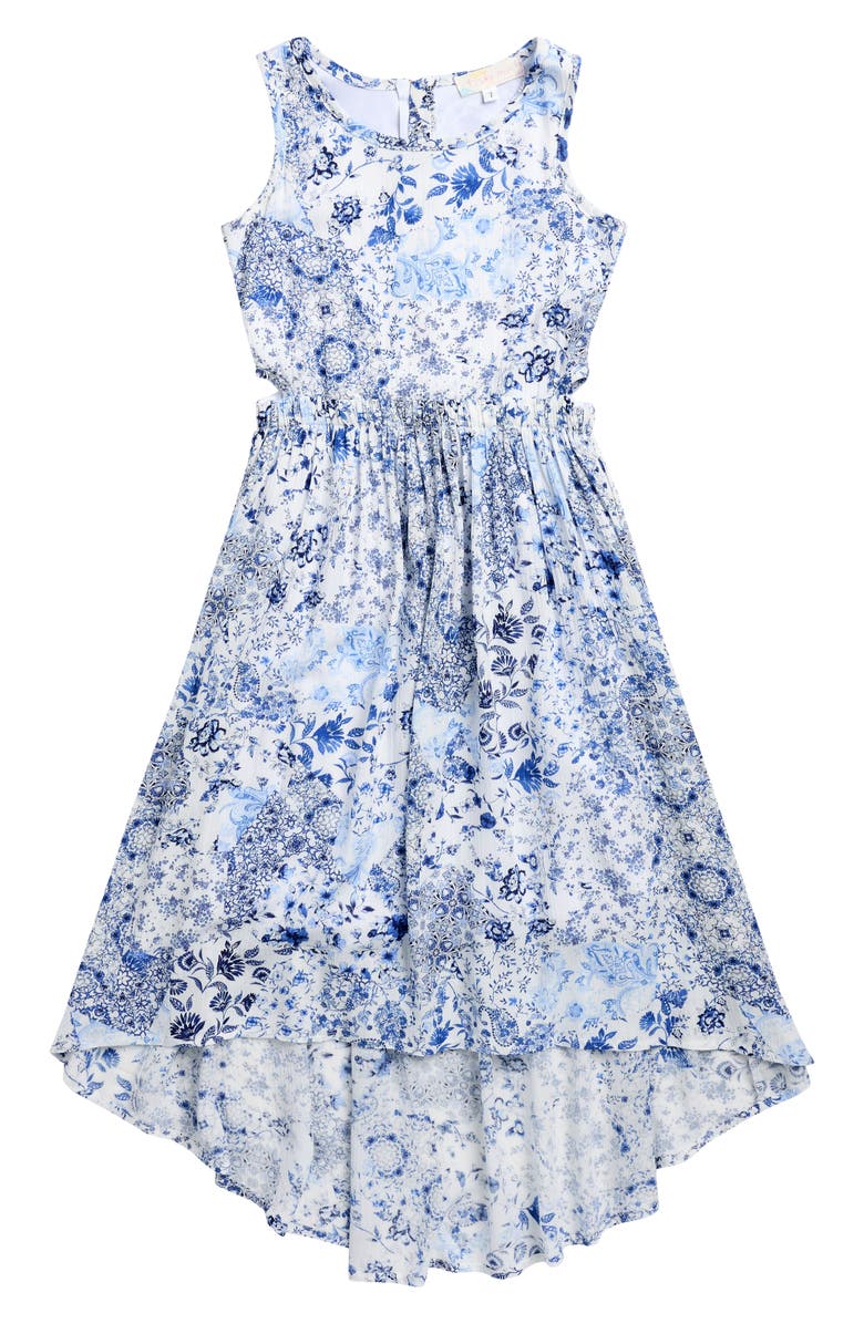 Truly Me Kids' Side Cutout High-Low Dress, Main, color, Blue Multi