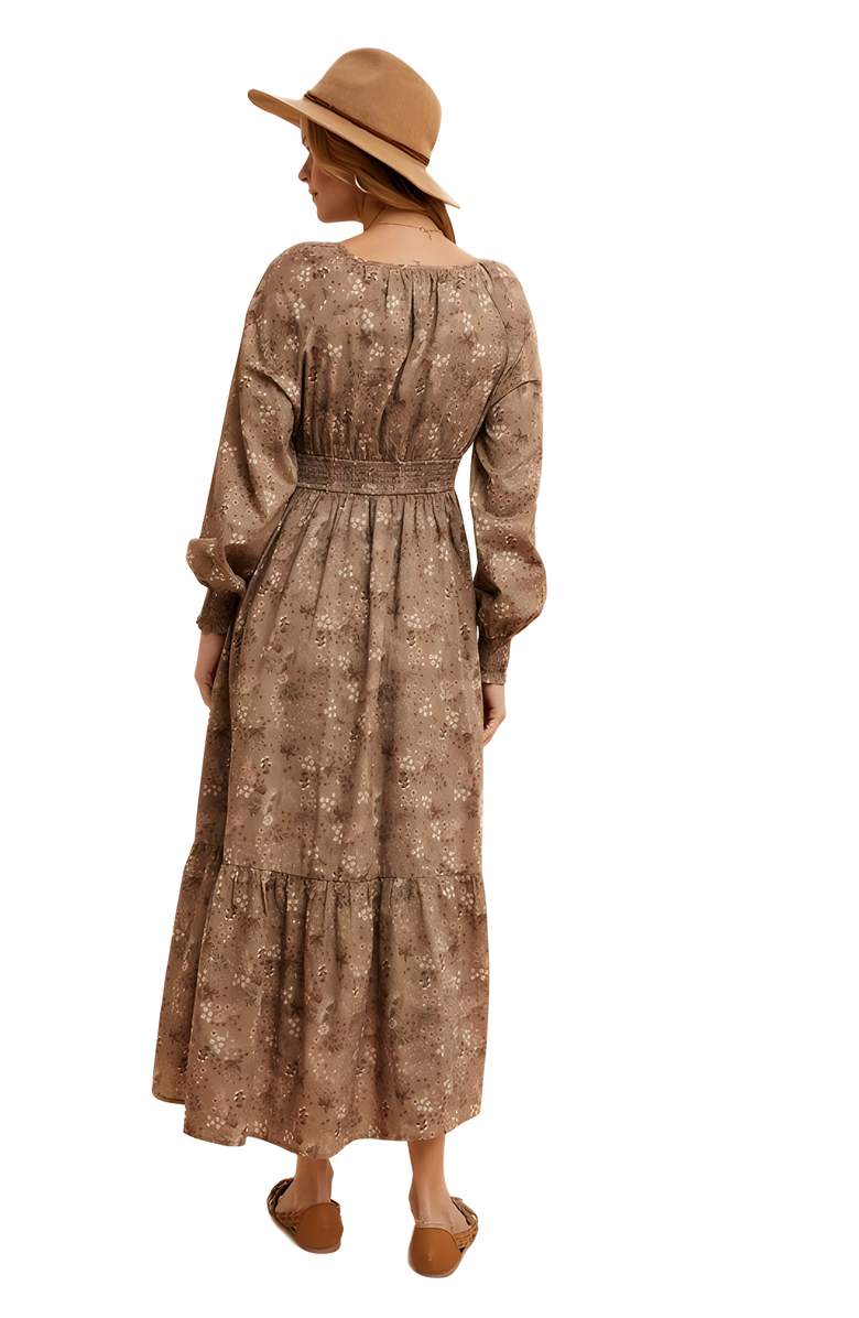 Knit and Lounge Long Sleeve Floral Print Ruffle Tiered Midi Dress with Empire Waist, Alternate, color, 