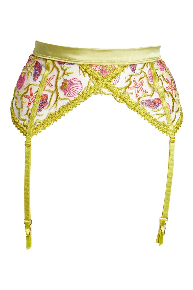 Embroidered Garter Belt, Alternate, color, SHELL EMBROIDERY/ CHARTREUSE