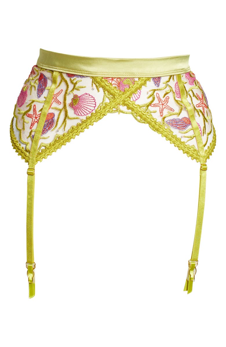 KILO BRAVA Embroidered Garter Belt, Alternate, color, Shell Embroidery/ Chartreuse