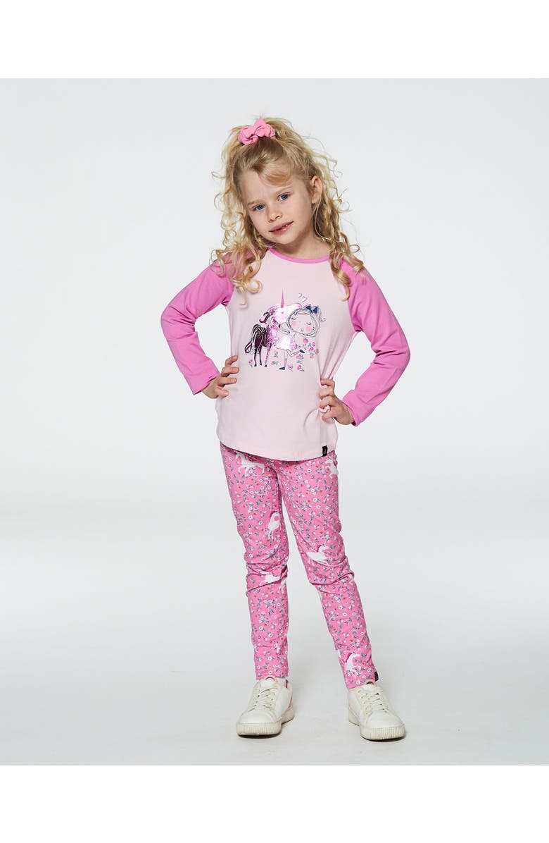 Deux par Deux Girl's Baseball Top With Print Unicorn, Alternate, color,