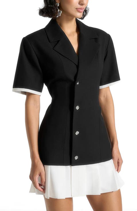 Baya Tailored Cinch Waist Pleated Blazer Dress