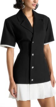 Manière De Voir Baya Tailored Cinch Waist Pleated Blazer Dress