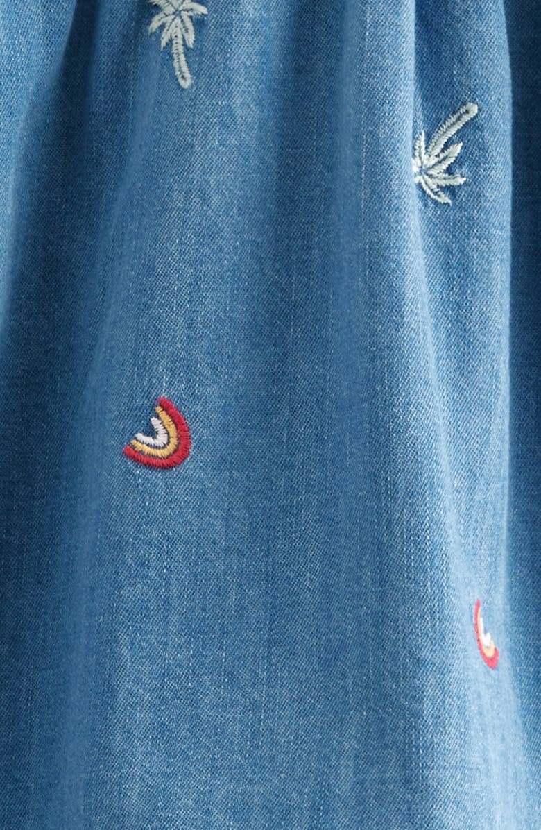 Tucker + Tate Kids' Embroidered Pocket Denim Skirt, Alternate, color, Mid Gem Wash Rainbow Palms