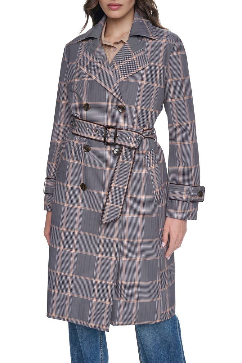 Plaid Double Breasted Trench Coat, Main, color, MULTI
