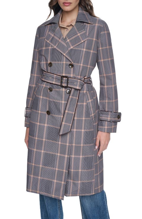 Plaid Double Breasted Trench Coat