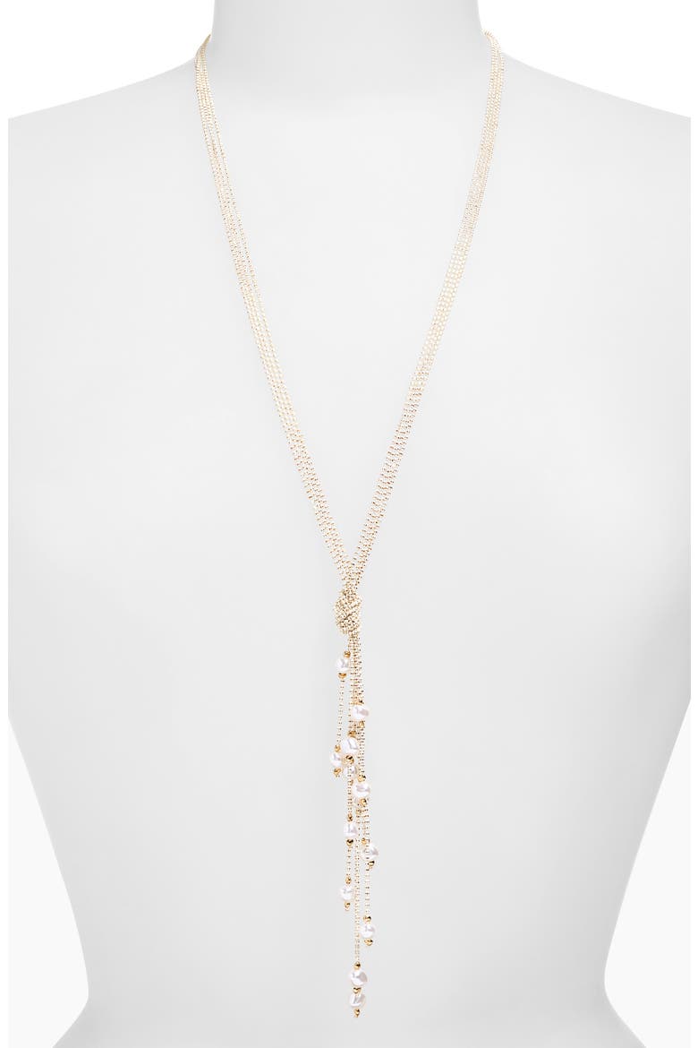 Faux Pearl Tassel Drop Necklace, Alternate, color, WHITE- GOLD