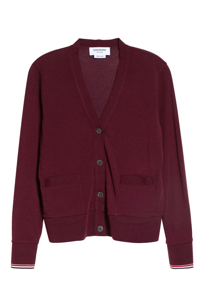Tipped Stretch Wool Cardigan, Alternate, color, BURGUNDY