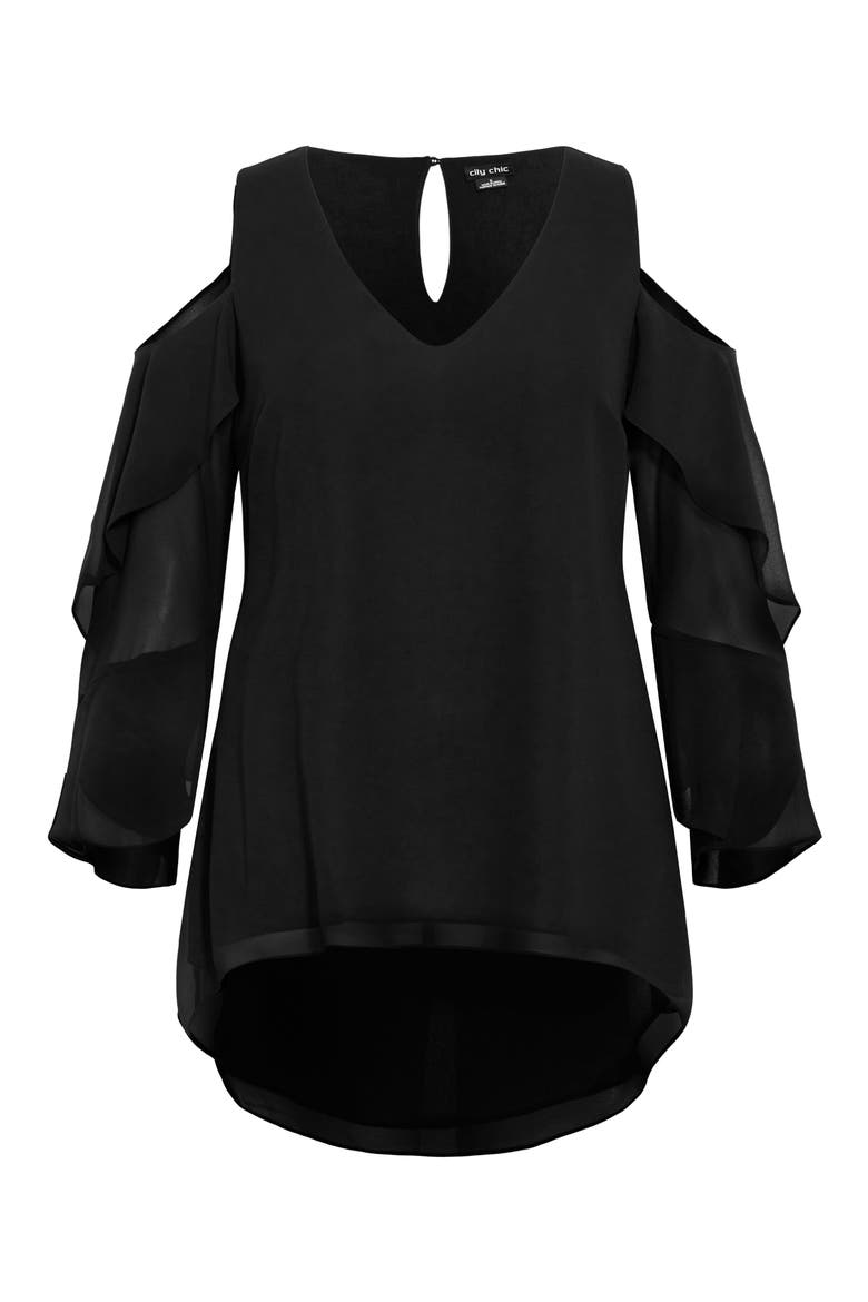 Cold Shoulder High-Low Top, Alternate, color, BLACK