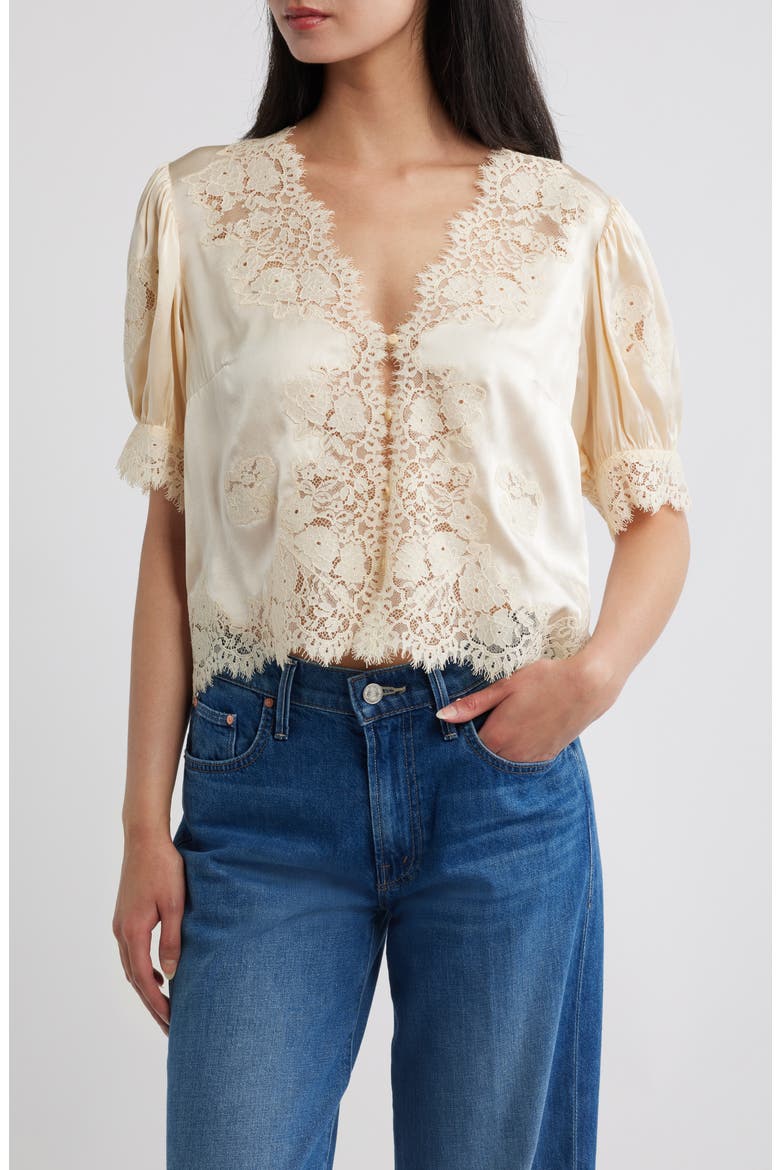 Idella Lace Silk Top, Main, color, CANDLELIGHT