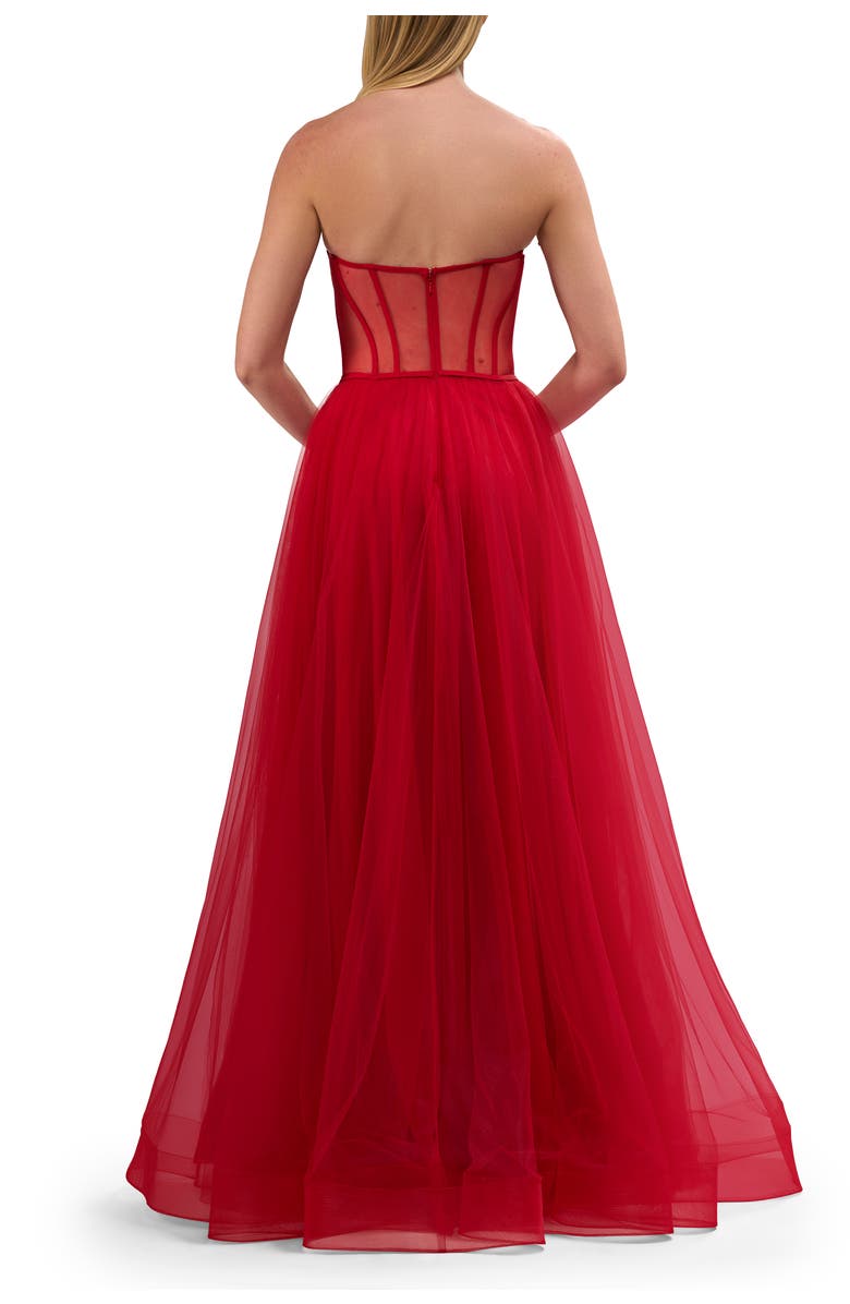 La Femme A-Line Tulle Dress with Satin Corset Bodice, Alternate, color, Red