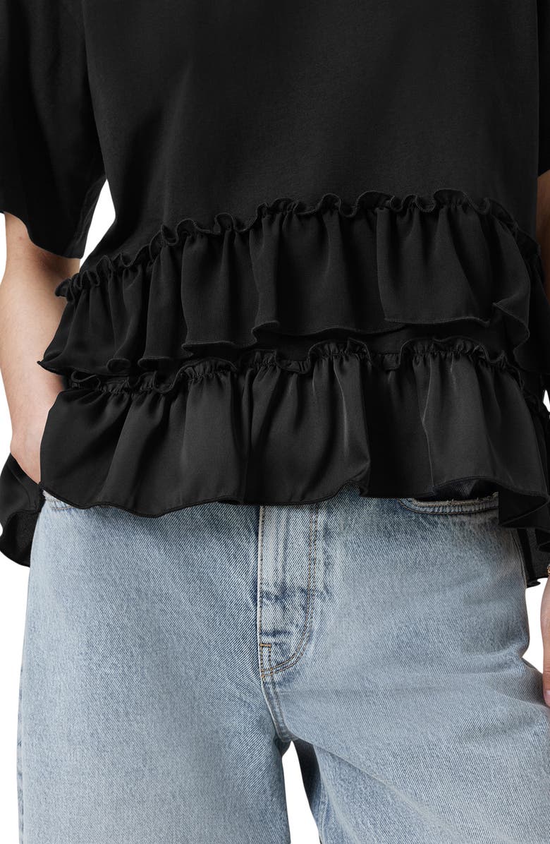 AllSaints Feyre Ruffle Tiered Cotton T-Shirt, Alternate, color, Black