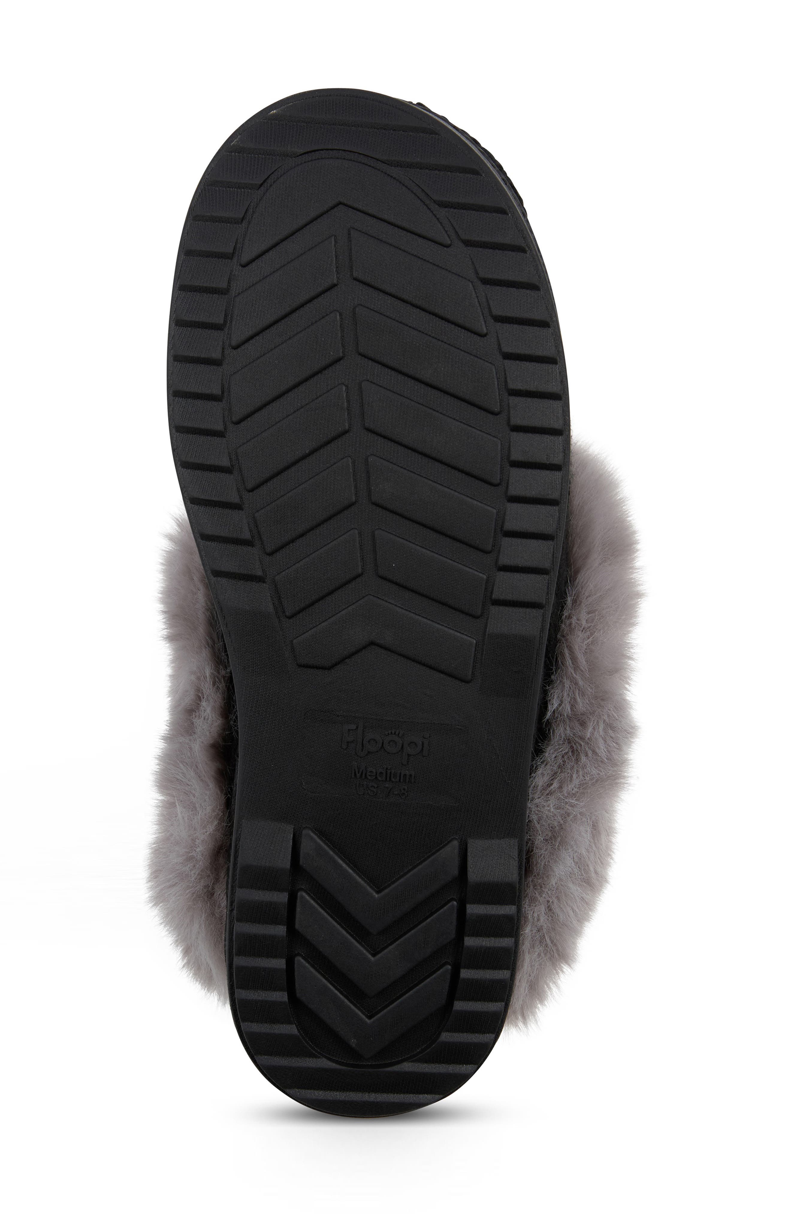 Faux Fur Trim Scuff Slipper, Alternate, color, BLACK