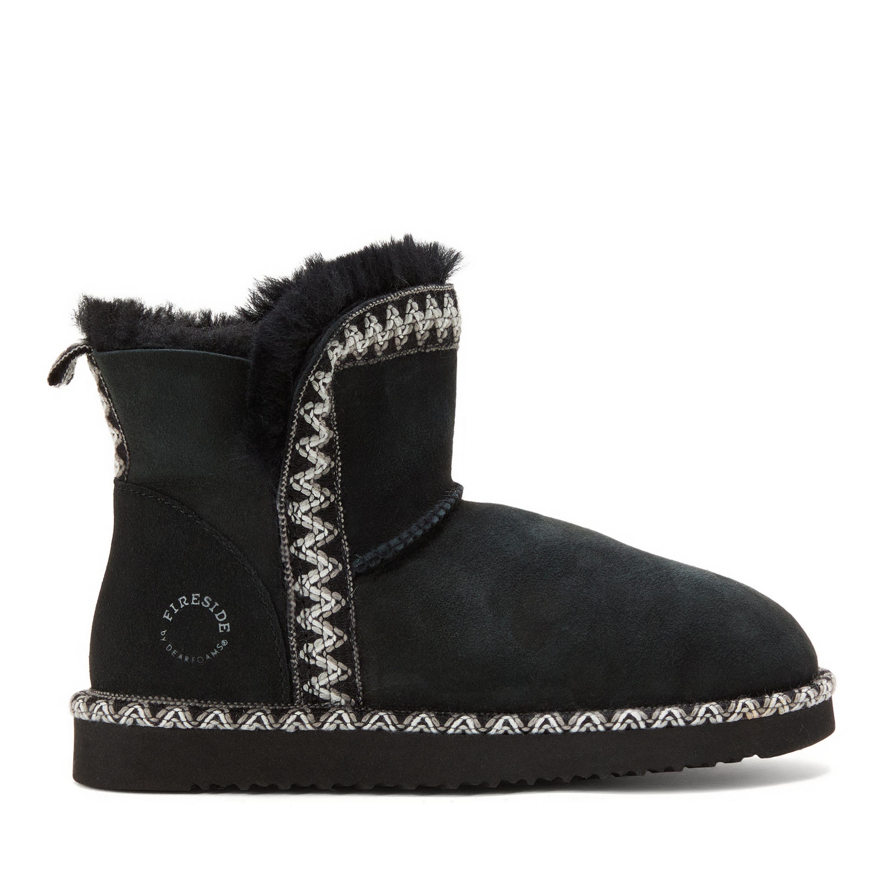 DEARFOAMS Fireside Perth Genuine Shearling Fold Down Bootie with Embroidery, Alternate, color, Black