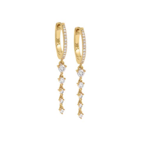 Diamond Graduated Tennis Drop Huggie Earring 14K