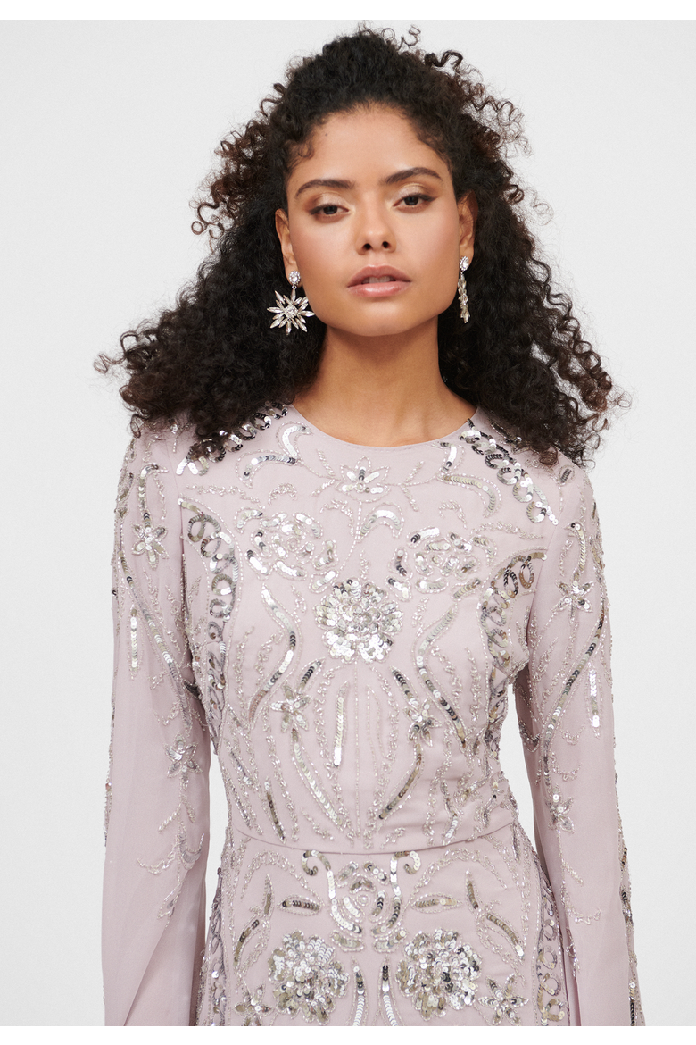 EMBELLISHED SEQUIN BEADED MAXI DRESS, Alternate, color, LILAC
