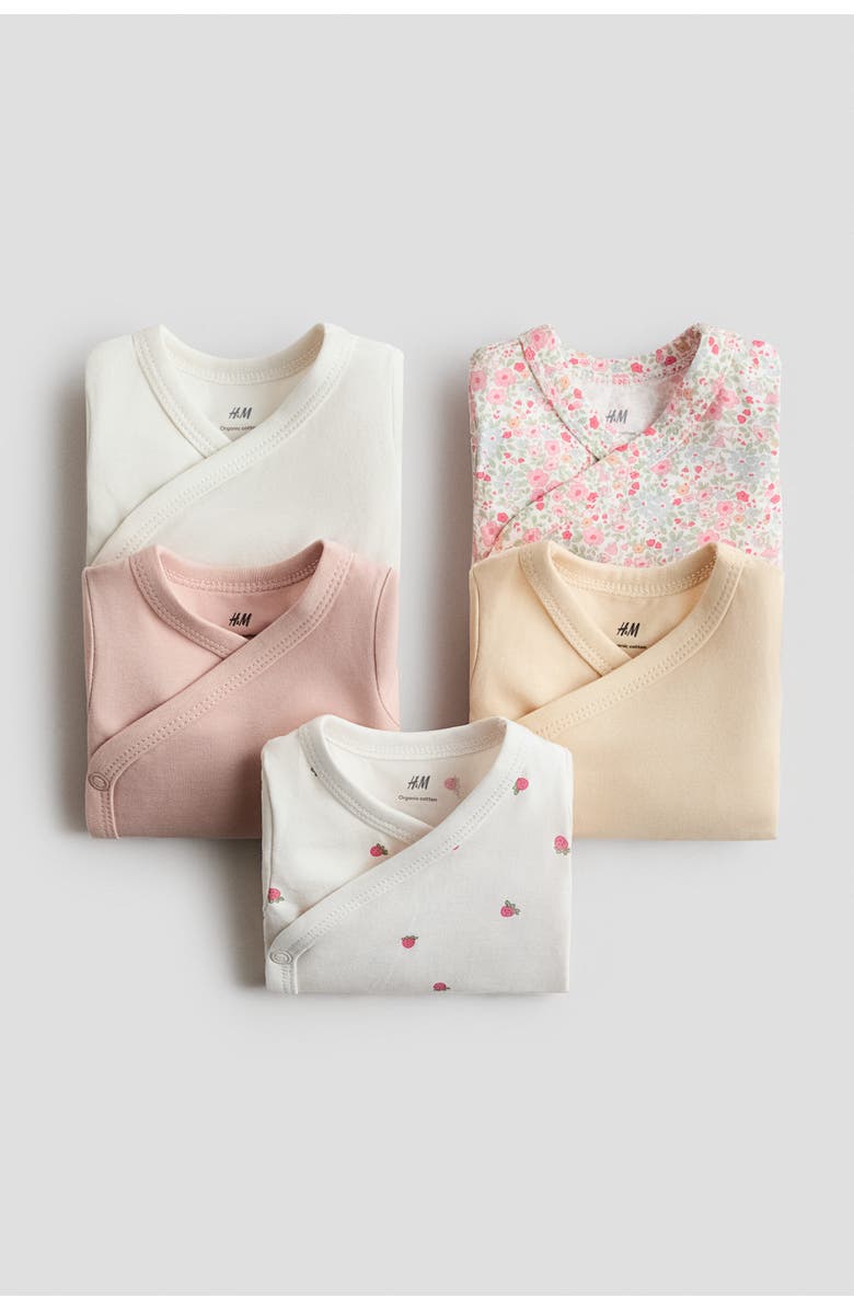 H&M 5-pack wrapover bodysuits, Alternate, color, Cream/Strawberries