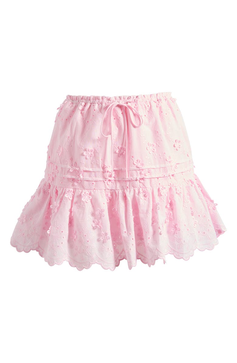 All in Favor Tiered Embroidered Cotton Eyelet Miniskirt, Alternate, color, Pink