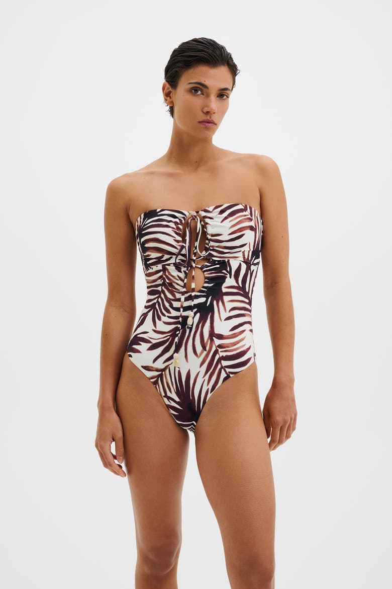 Idalia Bandeau Cut Out Swimsuit, Alternate, color, Burnt Leaf