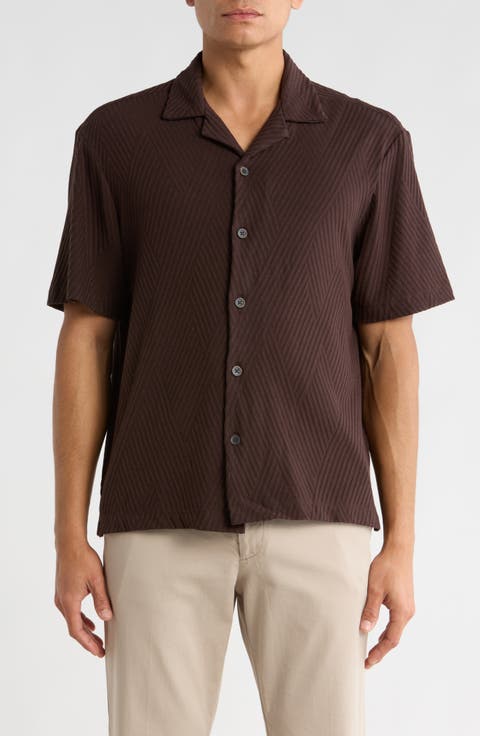 Relaxed Fit Textured Short Sleeve Button-Up Shirt