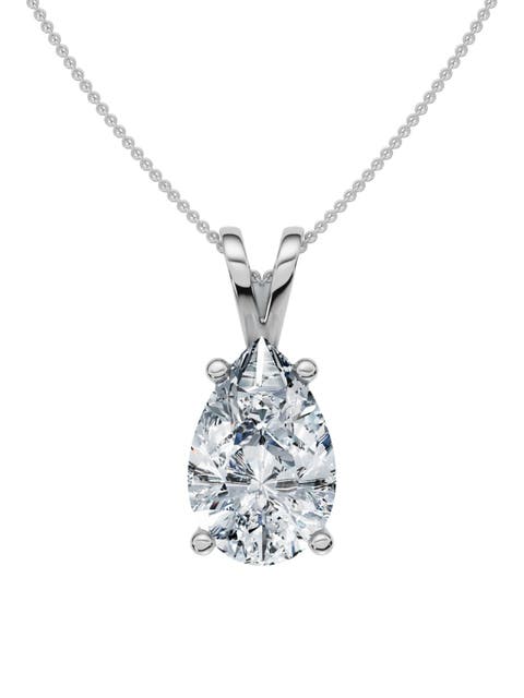 4Ct Solitaire Pear Shape Diamond Pendant Lab Grown 14k Gold 18" Necklace