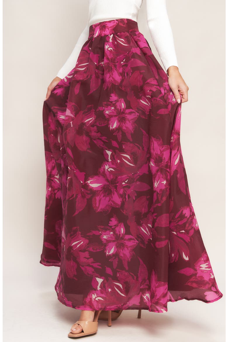 Floral Maxi Skirt, Alternate, color, BURGUNDY
