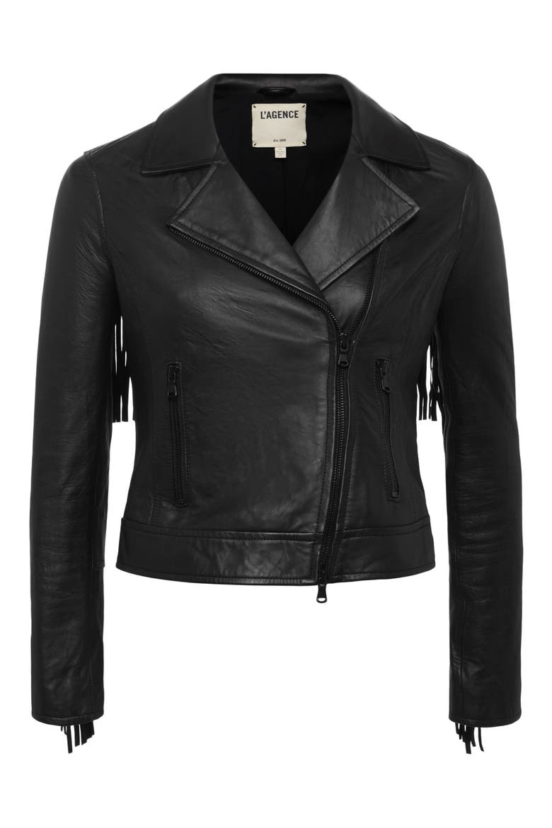 Kravitz Fringe Leather Moto Jacket, Alternate, color, BLACK