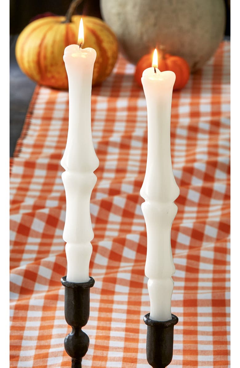 tag Bone Flame Taper Candles Set of 2 Halloween White Wax, Alternate, color, White