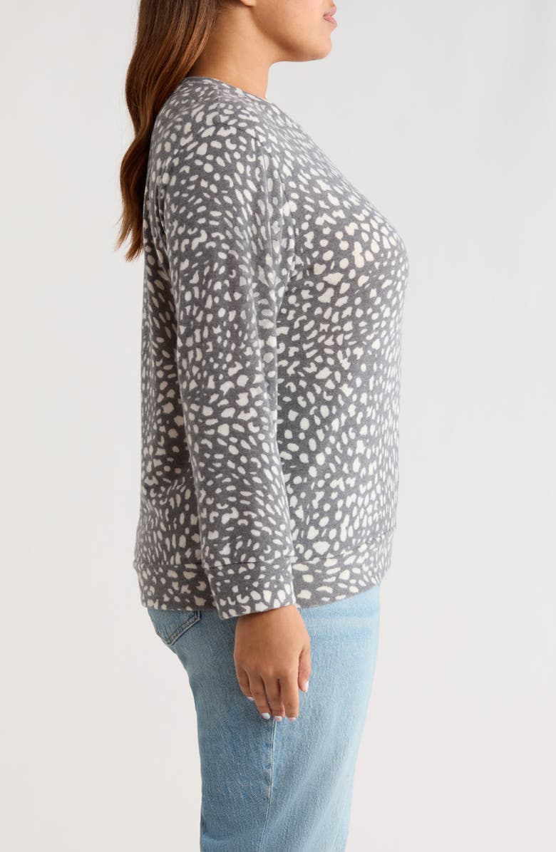 Loveappella Brushed Animal Print Long Sleeve Crewneck Top, Alternate, color, Charcoal/ Ivory