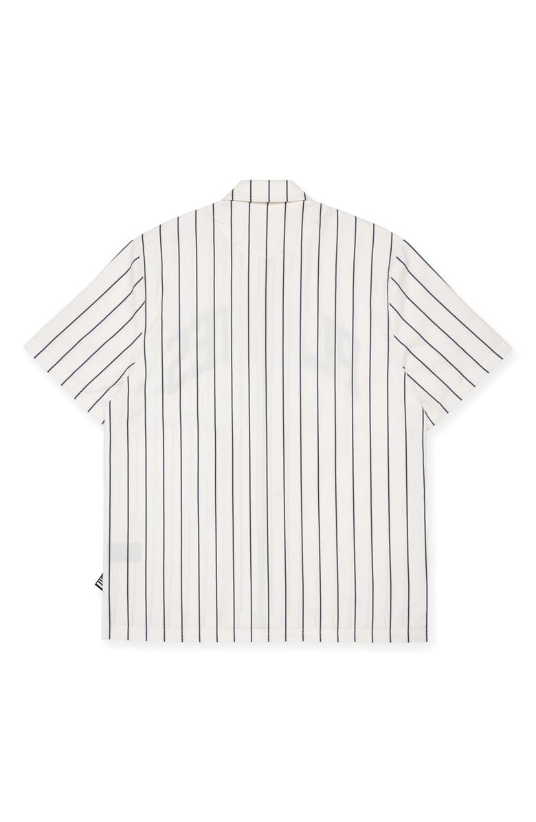PAPER PLANES Logo Appliqué Pinstripe Work Shirt, Alternate, color, Cream/ Navy