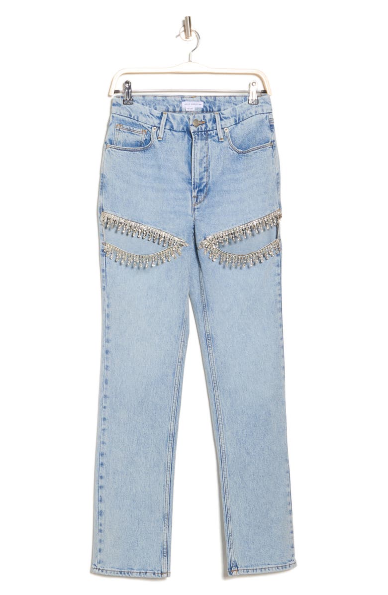 Good American Good Icon Cutout Straight Leg Jeans, Alternate, color,