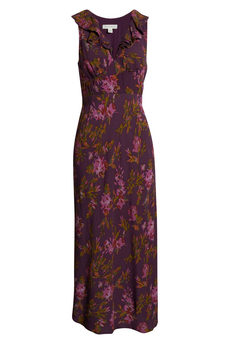Ruffle Detail Sleeveless Midi Dress, Alternate, color, PURPLE- GREEN FERRAH BLOOM