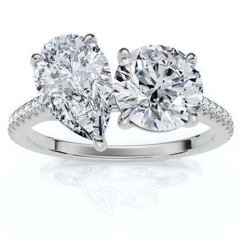 2 1/10Ct Toi Et Moi Pear and Round Diamond Ring 14k Gold or Platinum Lab Grown