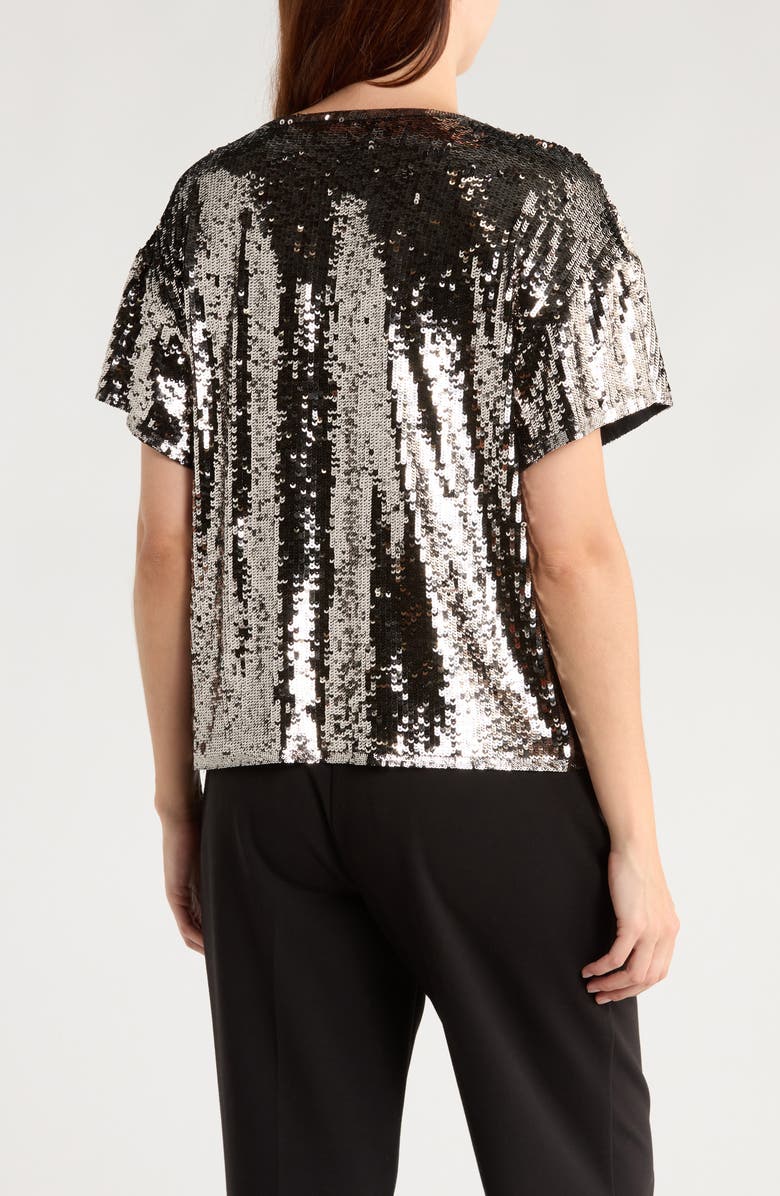 Alice + Olivia Evan Sequin Oversize Tee, Alternate, color, Gunmetal