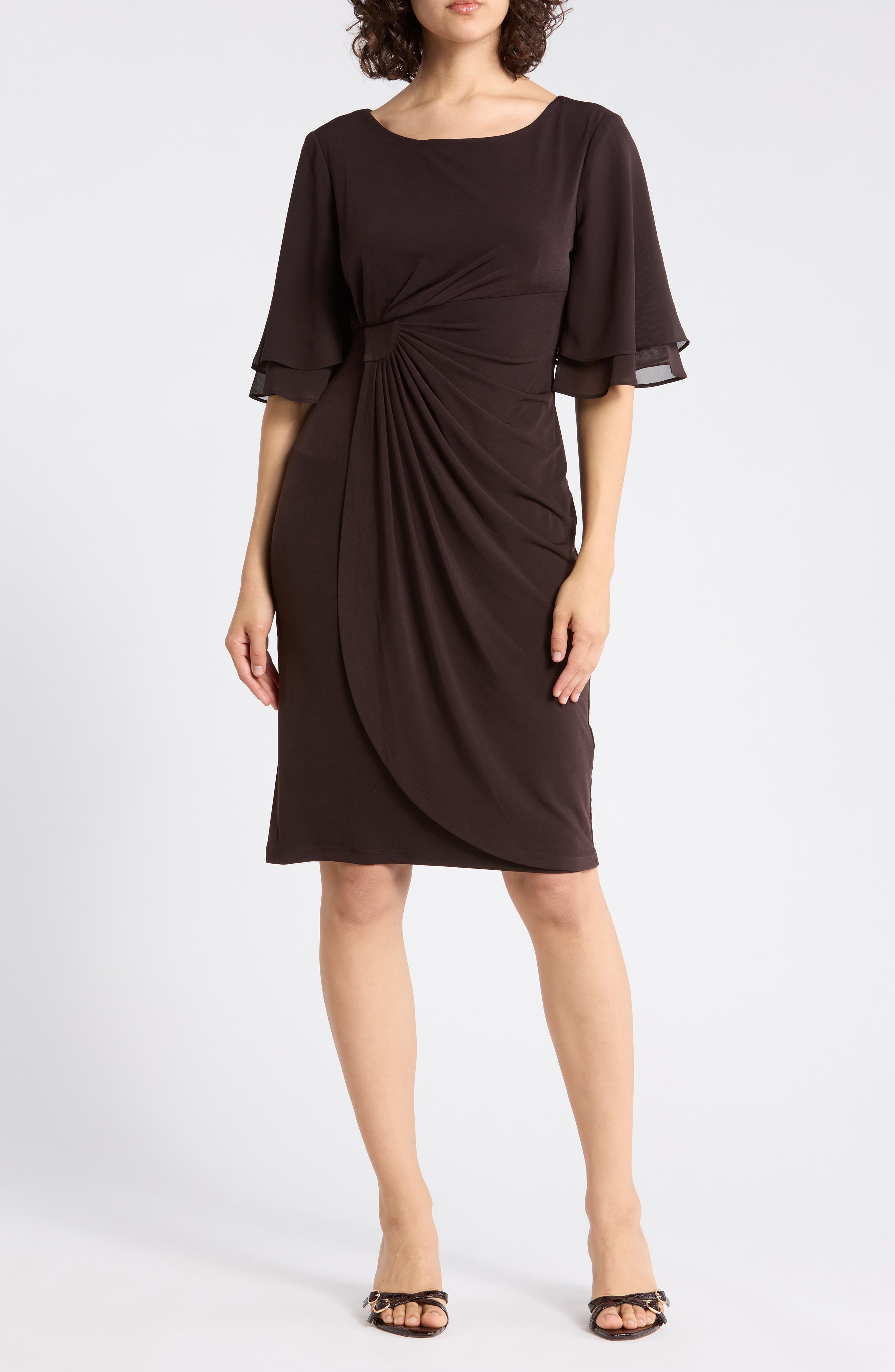 Connected Apparel Ruffle Sleeve Sheath Dress