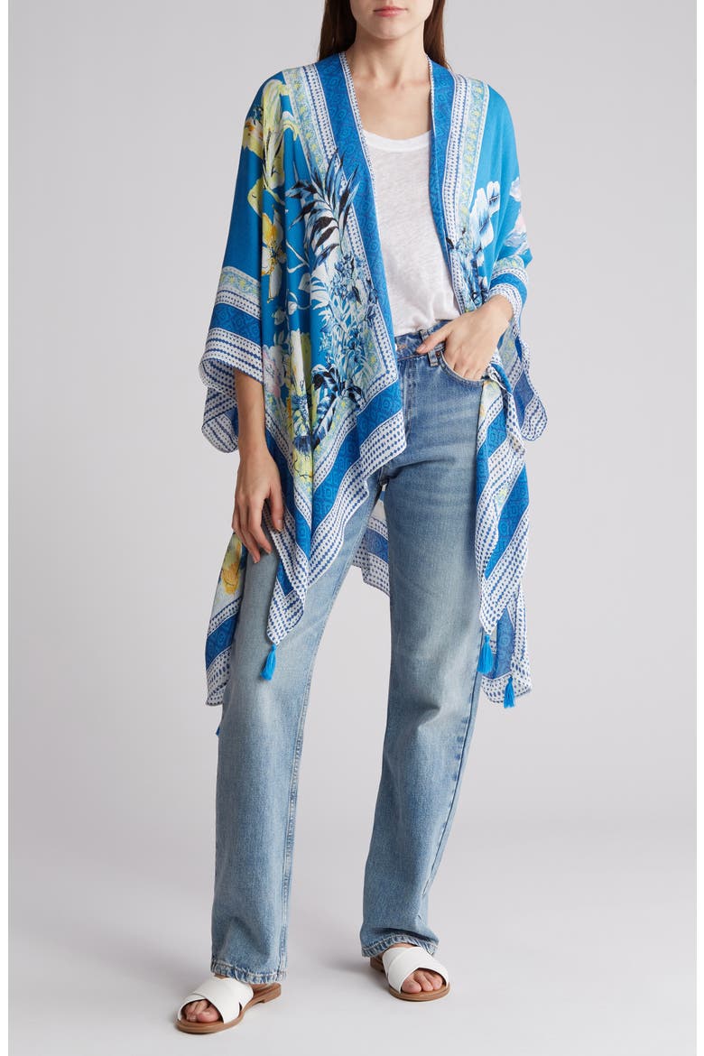 Tropical Blooms Ruana, Main, color, BLUE