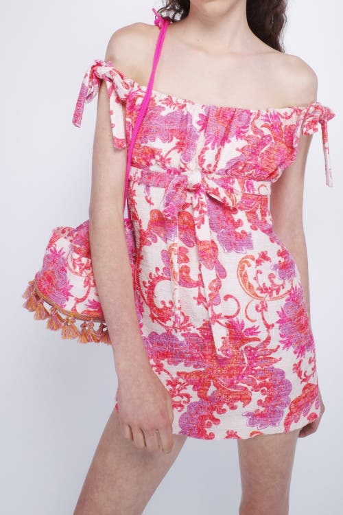 Anna Sui Arabesque Linen Tie Mini Dress In Corel Multi