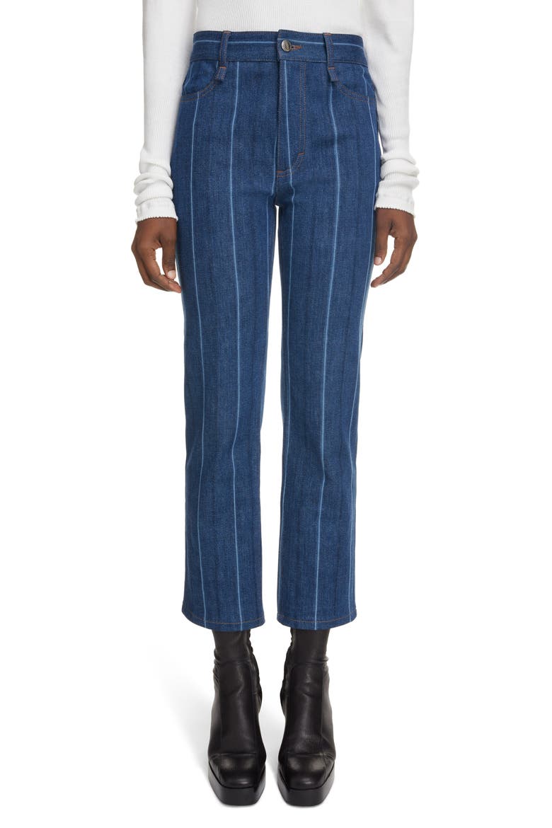 Stripe Denim Crop Pants, Main, color, ROYAL NAVY 49Q
