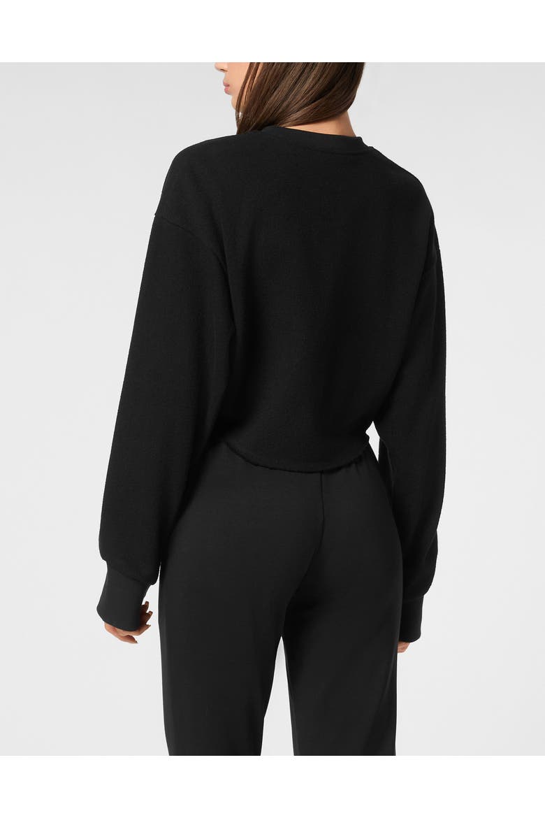 Sponge Cropped Sweatshirt Round Neck Ls Women, Alternate, color, black