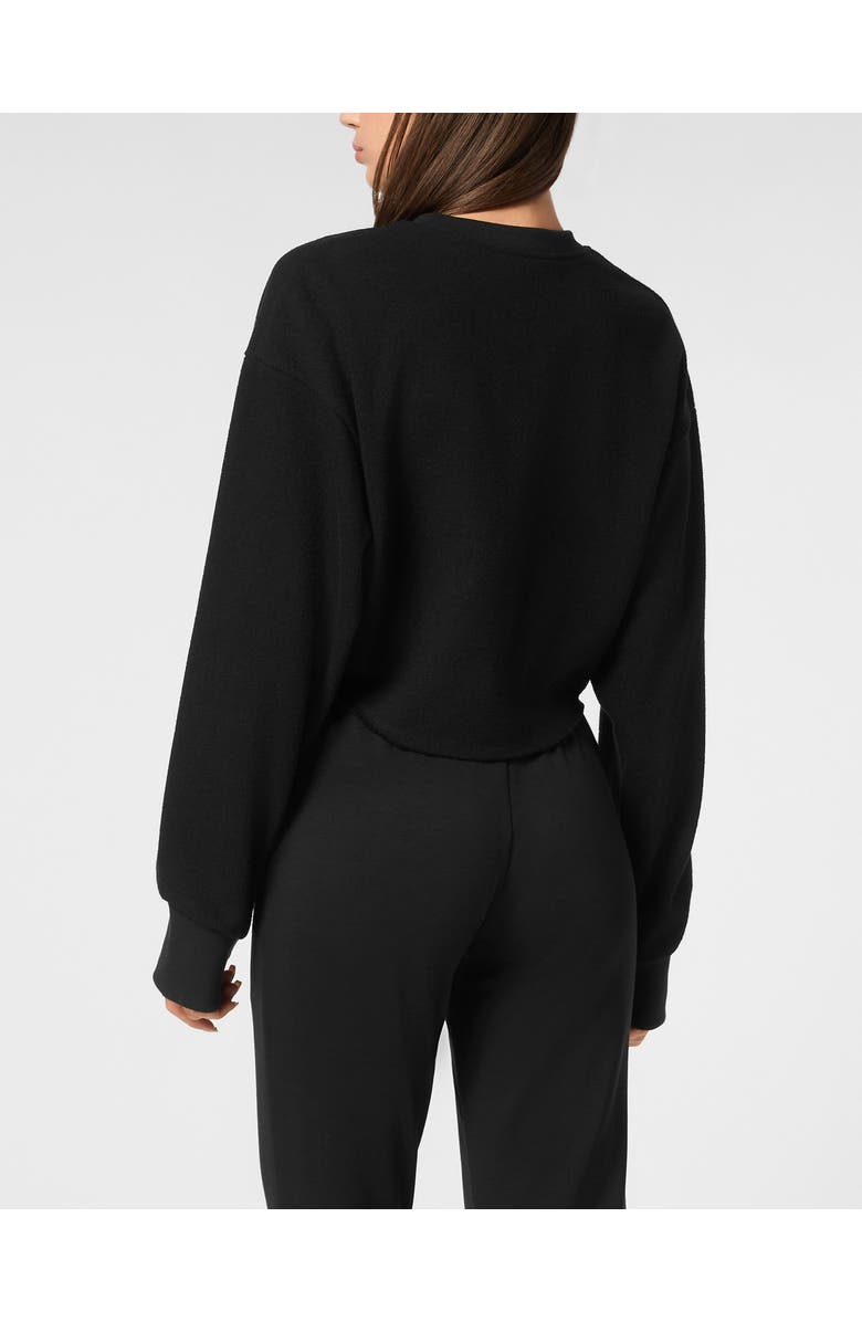 PLEIN SPORT Sponge Cropped Sweatshirt Round Neck Ls Women, Alternate, color, Black