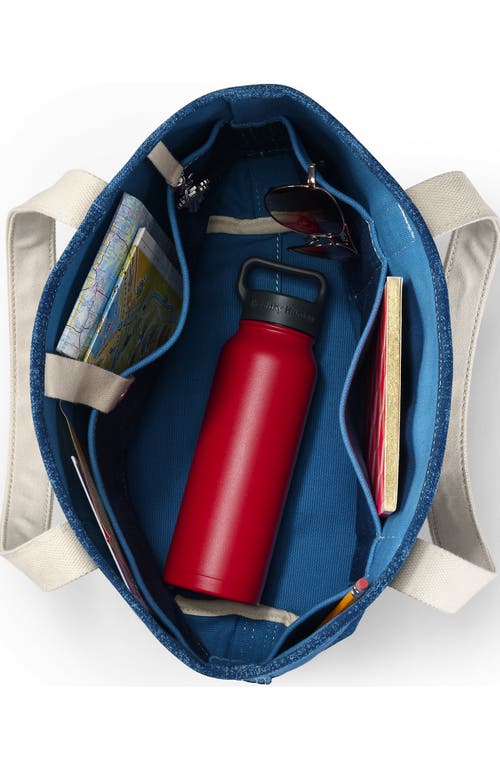 Lands' End Medium Solid Color 5 Pocket Open Top Canvas Tote Bag In Blue