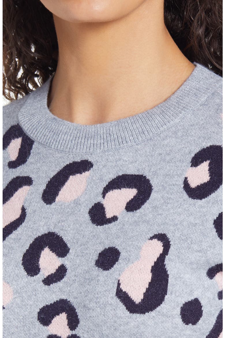 Cheetah Pattern Crewneck Sweater, Alternate, color, GREY HEATHER SWEATER CHEETAH