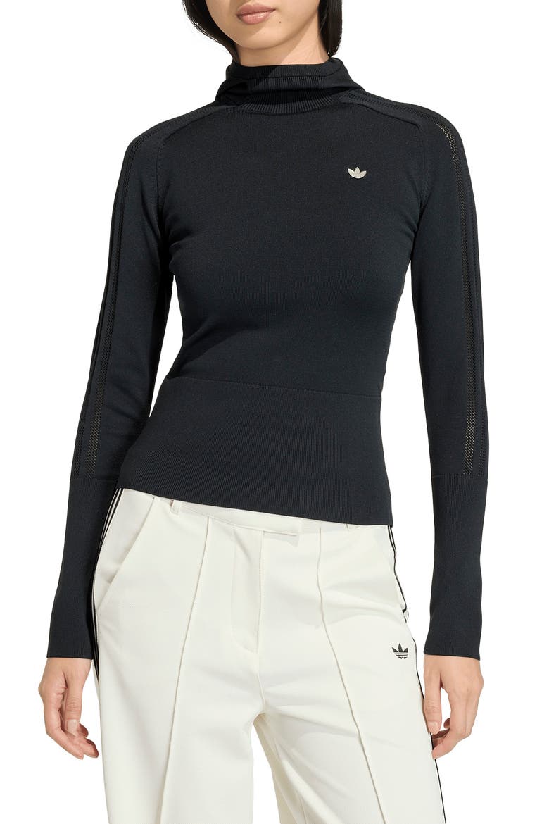 Hooded Logo Knit Sweater, Main, color, BLACK